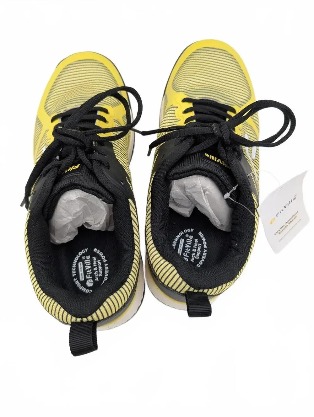 FitVille Amadeus Wide Extra Wide Tennis Court Sneakers Yellow Black Men 8.5W